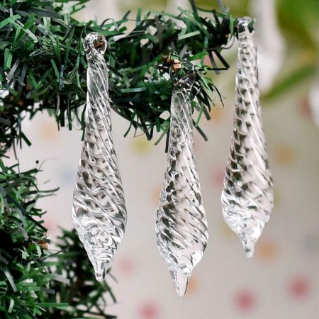 Clear Crystal Glass Twisted Icicles Christmas Ornaments-Chandelier Drop-Set of 20